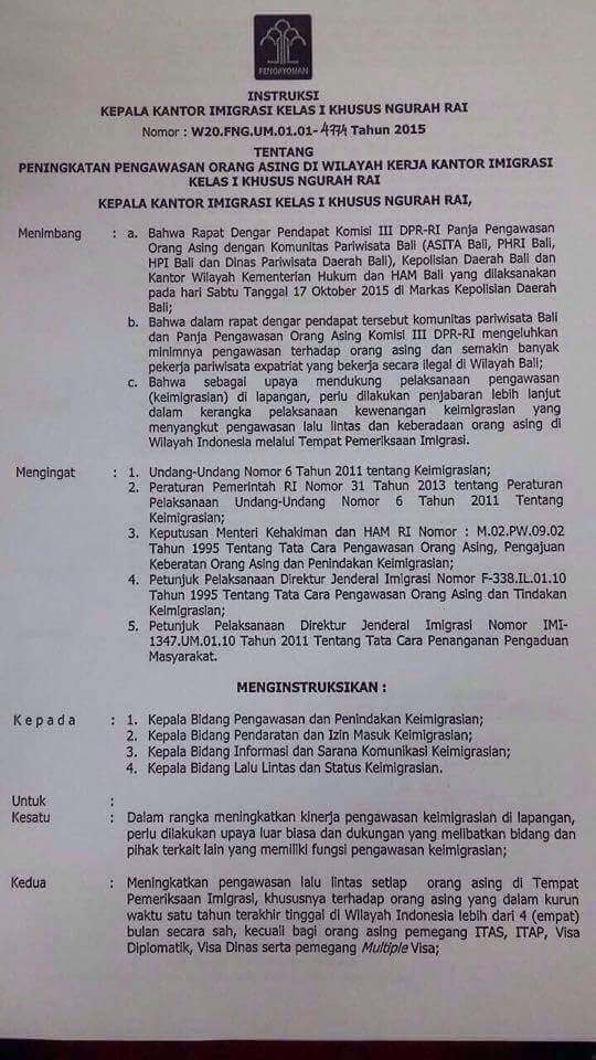 memo on visa on arrival limitations in Indonesia